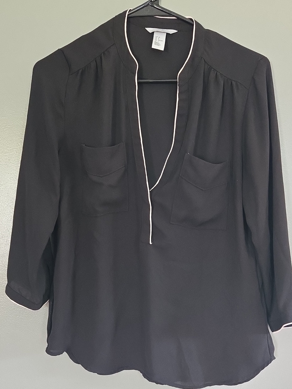 H&M Black Blouse with Cream Contrast Piping